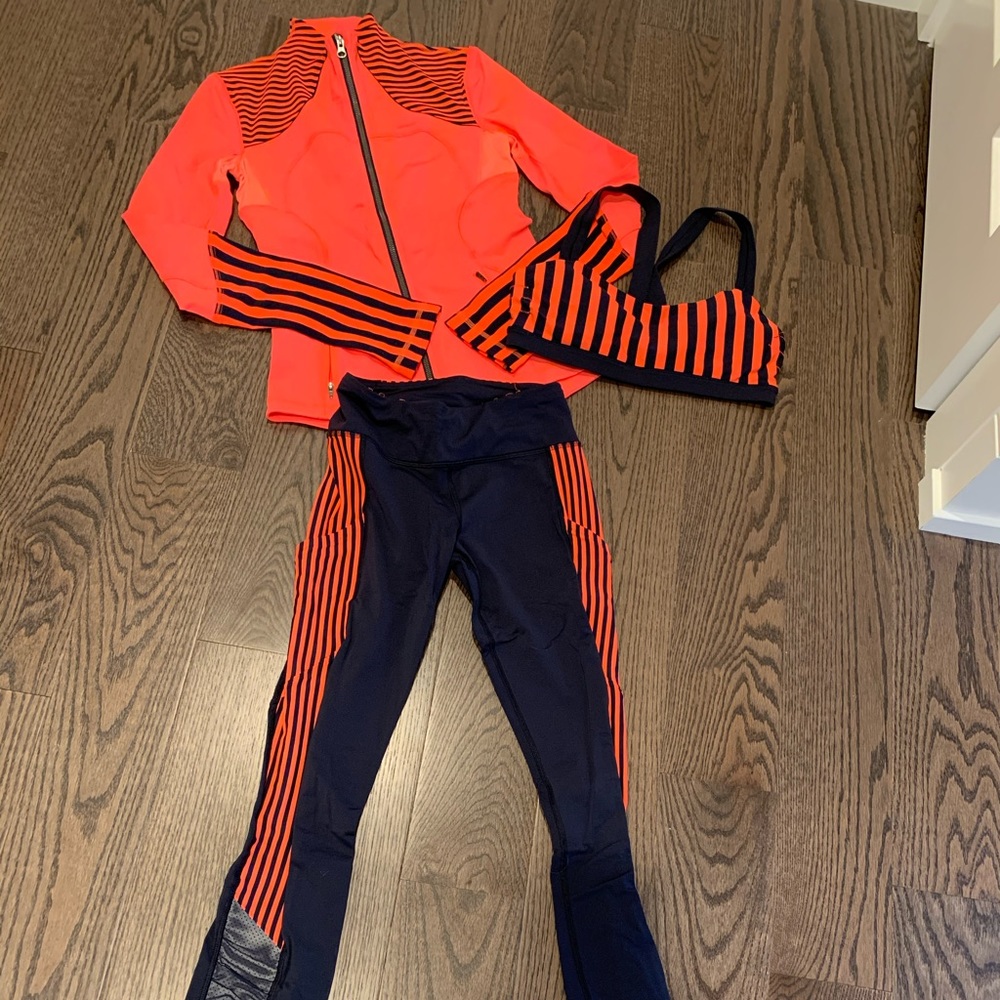 Lulu lemon bright orange and navy outfit